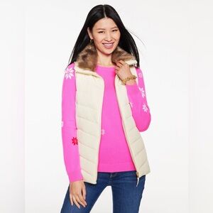 Talbots Ivory Quilted Vest with Faux Fur Trim